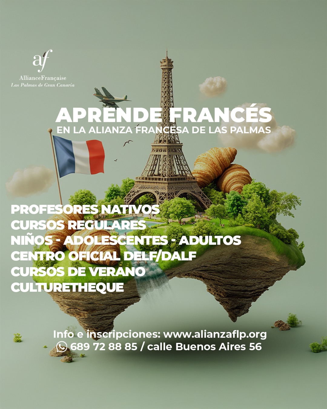APRENDE FRANCÉS🇫🇷 EN LA ALIANZA FRANCESA DE LAS PALMAS🤩
📧Iinfo@alianzaflp.org
📲689 72 88 85
👉Profesores nativos
👉Cursos regulares
👉Niños - adolescentes - adultos
👉Centro oficial delf/dalf
👉Cursos de verano
👉CulturetHeque

#alianzafrancesalaspalmas #laspalmasdegrancanaria❤️ #cursosdefrancés #francesentuvida #culturafrancesa #estudiarfrances #aprenderfrances #delf #dalf #delfjunior