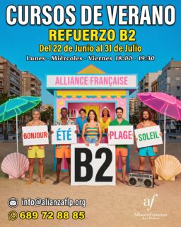 CURSOS DE VERANO - REFUERZO B2✅😎
👉DEL 22 DE JUNIO AL 31 DE JULIO
👉LUNES - MIÉRCOLES - VIERNES DE 18:00 A 19:30
👉📲689 72 88 85
👉📧 info@alianzaflp.org

 #laspalmasdegrancanaria❤️ #alliancefrancaise #francesentuvida #aprenderfrancés #cursosdeverano #certificación #delfdalf #arte #cinema #cultura