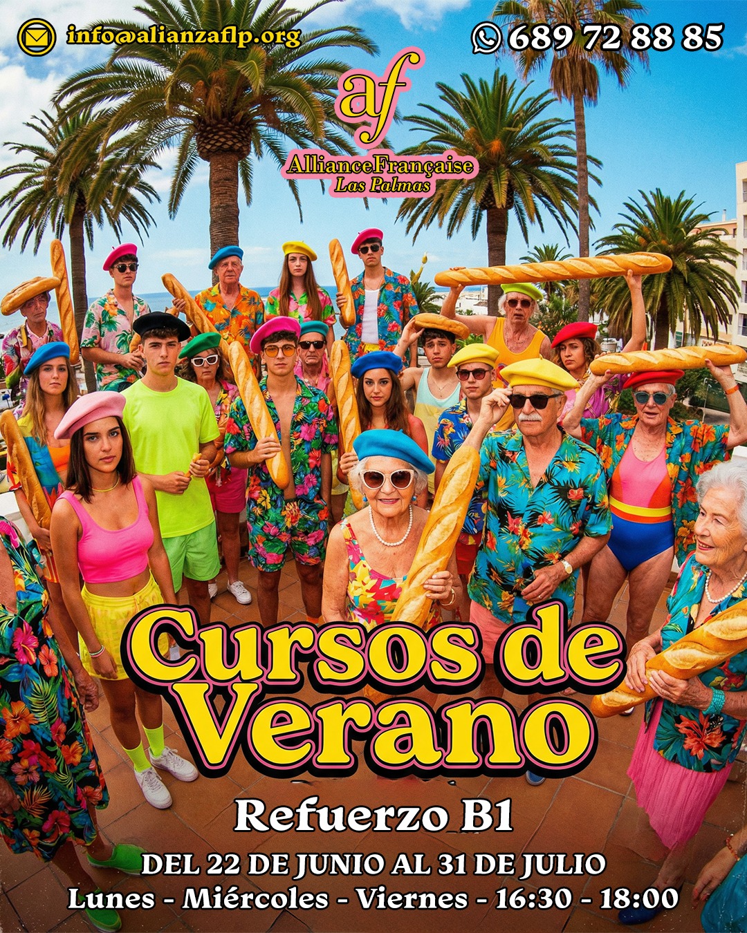 CURSOS DE VERANO - REFUERZO B1✅😎
👉DEL 22 DE JUNIO AL 31 DE JULIO
👉LUNES - MIÉRCOLES - VIERNES DE 16:30 A 18:00
👉📲689 72 88 85
👉📧 info@alianzaflp.org

 #laspalmasdegrancanaria❤️ #alliancefrancaise #francesentuvida #aprenderfrancés #cursosdeverano #certificación #delfdalf #arte #cinema #cultura