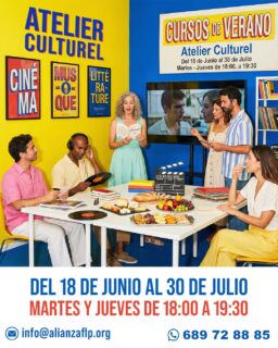 CURSOS DE VERANO - ATELIER CULTUREL✅😎
👉DEL 18 DE JUNIO AL 30 DE JULIO
👉MARTES - JUEVES DE 18:00 A 19:30
👉📲689 72 88 85
👉📧 info@alianza#cultura 

 #laspalmasdegrancanaria❤️ #alliancefrancaise #francesentuvida #aprenderfrancés #cursosdeverano #certificación #delfdalf #arte #cinema #cultura