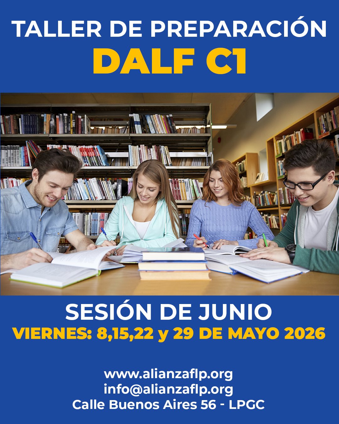 TALLER DE PREPARACIÓN - DALF C1✅
SESIÓN DE JUNIO: VIERNES: 8,15,22 y 29 DE MAYO 2026
👉📲689 72 88 85
👉📧 info@alianzaflp.org

 #laspalmasdegrancanaria❤️ #alliancefrancaise #francesentuvida #aprenderfrancés #cursosdeverano #certificación #delfdalf #arte #cinema #cultura