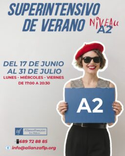 CURSOS DE VERANO - SUPERINTENSIVO A2✅😎
👉DEL 17 DE JUNIO AL 31 DE JULIO
👉LUNES - MIÉRCOLES - VIERNES DE 17:00 A 20:30
👉📲689 72 88 85
👉📧 info@alianzaflp.org

 #laspalmasdegrancanaria❤️ #alliancefrancaise #francesentuvida #aprenderfrancés #cursosdeverano #certificación #delfdalf #arte #cinema #cultura