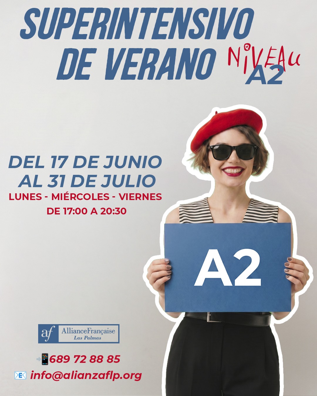 CURSOS DE VERANO - SUPERINTENSIVO A2✅😎
👉DEL 17 DE JUNIO AL 31 DE JULIO
👉LUNES - MIÉRCOLES - VIERNES DE 17:00 A 20:30
👉📲689 72 88 85
👉📧 info@alianzaflp.org

 #laspalmasdegrancanaria❤️ #alliancefrancaise #francesentuvida #aprenderfrancés #cursosdeverano #certificación #delfdalf #arte #cinema #cultura