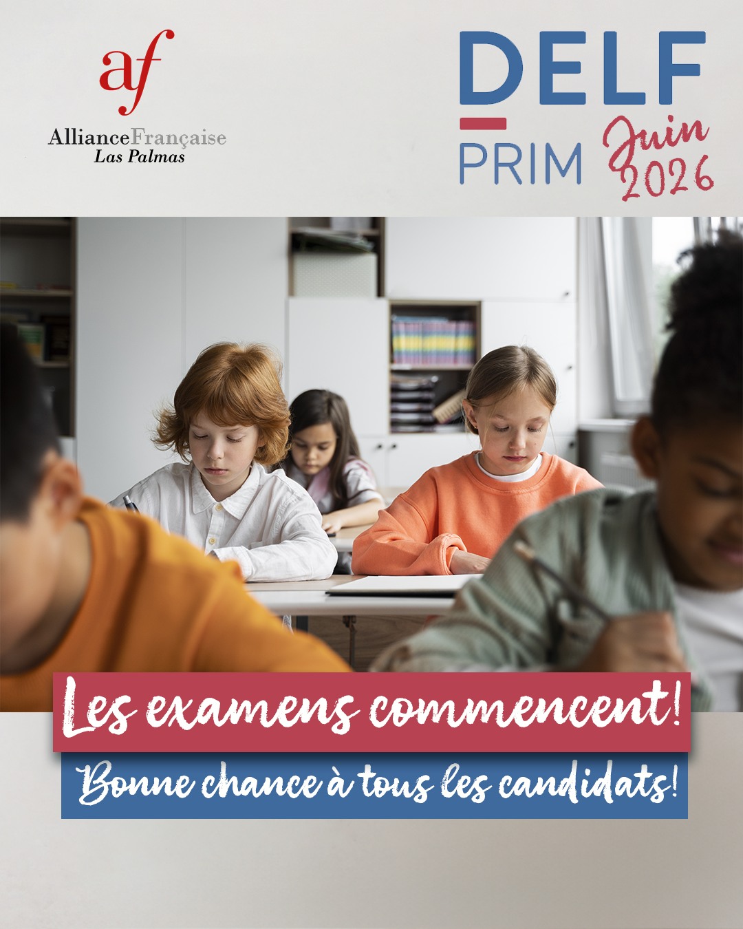 DELF - PRIM - Les examens commencent !! 😱😱
💪 Bonne chance à tous les candidats! 😬

#estudiarfrancés #alianzafrancesalaspalmas #delfdalf #aprenderfrancés #laspalmasdegrancanaria❤️ #francés #examendefrancés #culturafrancesa #alliancefrancaise #francesentuvida #cursosdeverano