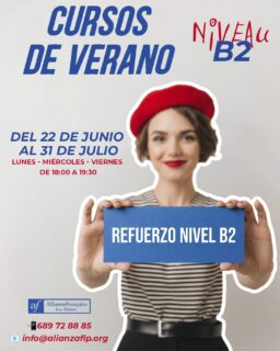 CURSOS DE VERANO - REFUERZO B2✅😎
👉DEL 22 DE JUNIO AL 31 DE JULIO
👉LUNES - MIÉRCOLES - VIERNES DE 18:00 A 19:30
👉📲689 72 88 85
👉📧 info@alianzaflp.org

 #laspalmasdegrancanaria❤️ #alliancefrancaise #francesentuvida #aprenderfrancés #cursosdeverano #certificación #delfdalf #arte #cinema #cultura