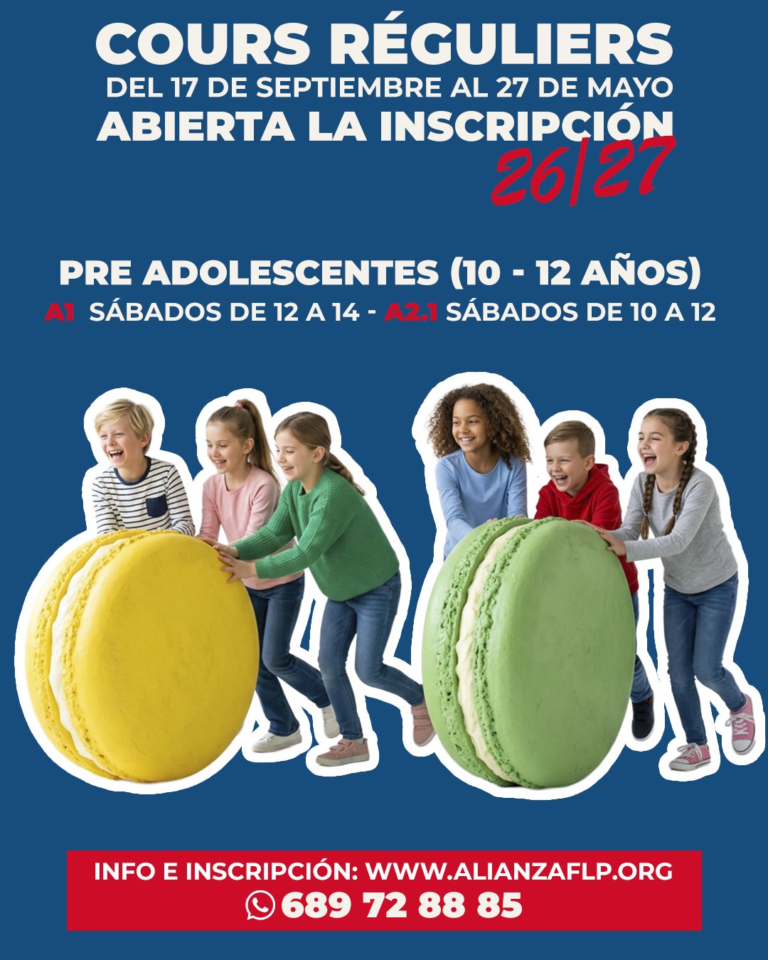 ¡Ya tenemos disponible la oferta de cursos 26-27!😍🇫🙌
👉PRE ADOLESCENTES (10 A 12 AÑOS)
👉A1 - SÁBADOS DE 12:00 A 14:00 HS.✅ 
👉A2.1 - SÁBADOS DE 10:00 A 12:00 HS.✅ 
👉LINK: https://sites.google.com/view/ofertacursos/2026-2027...

#francesentuvida #alliancefrancaise #laspalmasdegrancanaria❤️ #delf #delfjunior #culturafrancesa #cursosdeverano #alianzafrancesalaspalmas #aprenderfrancés #dalf #francés #estudiarfrances #examendefrancés