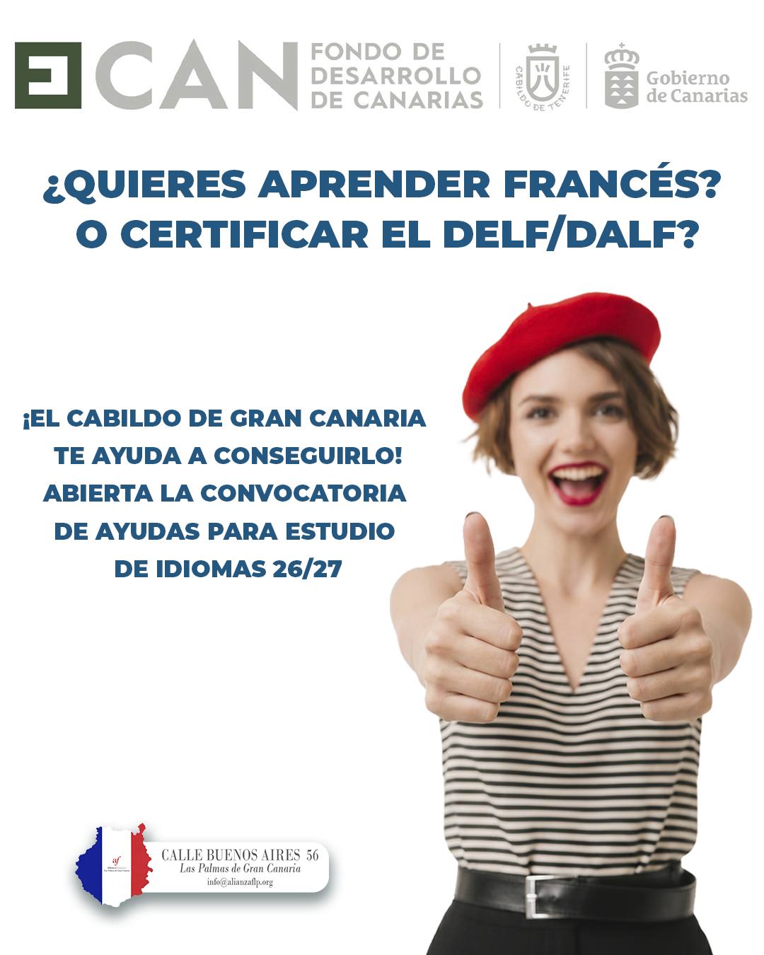 Convocatoria de Ayudas para el Estudio de Idiomas para la Población Activa de la Isla de Gran Canaria 2026✅
🌍 ¿Quieres aprender Francés? o certificar el DELF/DALF?
🗣️ ¡El Cabildo de Gran Canaria te ayuda a conseguirlo!
📢 Abierta la convocatoria de AYUDAS PARA ESTUDIO DE IDIOMAS 2026
Hasta 600 € para cursos y 240 € para exámenes oficiales en cualquier idioma (¡incluido lenguaje de signos!).
🎯 ¿A quién va dirigida?
A ti, si eres residente en Gran Canaria, tienes entre 16 y 65 años y estás:
✅ Desempleado/a e inscrito/a en el SCE
✅ Ocupado/a (no empleado público, salvo excepciones)
💡 Mejora tu currículum, amplía tus oportunidades laborales y da el paso que tu futuro necesita.
📅 Cursos y exámenes: del 1 de enero de 2026 al 30 de abril de 2027
🕒 Plazo de solicitud: hasta el 31 de Octubre de 2026
💻 Modalidad presencial, online o mixta
💶 Dos formas de pago: antes o después de la ayuda
📑 Trámite sencillo y 100 % digital
🚀 ¡No dejes pasar esta oportunidad!
Invierte en ti, aprende un nuevo idioma y haz que tu perfil profesional destaque.
Más información y trámite:
https://cabildo.grancanaria.com/servicios?articleId=5258896

#laspalmasdegrancanaria❤️ #alianzafrancesalaspalmas #francés #dalf #idiomasenlaspalmas #aprenderfrances #cursosdefrancés #delf #francesentuvida #culturafrancesa #estudiarfrances #idiomas #culturefrançaise #estudiarfrancés