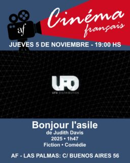 CINE CLUB - JUEVES 5 DE NOVIEMBRE 19H.
En la Alianza Francesa: Calle Buenos Aires 5#cineclub
👉 ENTRADA LIBRE Y GRATUITA (capacidad limitada)
Proyectaremos: "Bonjour l'asile" de Judith Davis - • 2024 - • 1h47

#laspalmasdegrancanaria❤️ #alianzafrancesalaspalmas #cultura #culturefrançaise #arte #culturafrancesa #cinema #cinemalovers #CineClub