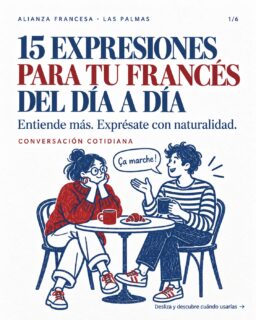 🇫🇷 ¿Entiendes cada palabra… pero la frase te despista?

«Ça marche !» puede ser un «¡Vale!» y «J’ai la flemme» es ese «me da pereza» que a veces sentimos. 😅

El francés cotidiano está lleno de pequeñas expresiones que dan mucho juego. 💬✨

👉 En este carrusel encontrarás **15 expresiones para responder, conversar y dar tu opinión**, con su significado en español e indicaciones para saber cuáles reservar para situaciones informales.

☕ Imagina este plan:
— On prend un café ?
— Ça marche !

Así de sencillo: aprender una expresión, entender cuándo encaja y empezar a usarla. 💙

En la **Alianza Francesa de Las Palmas** te ayudamos a llevar el francés a tus conversaciones del día a día.

✍️ **¡Te toca!** Elige una expresión del carrusel y escribe un pequeño diálogo en los comentarios. ¿Cuál usarías hoy?

🔖 Guarda este post para repasar y compártelo con tu compañero/a de francés.

📩 ¿Quieres aprender con nosotros? Envíanos un DM.

#AlianzaFrancesaLasPalmas #AprenderFrancés #ExpresionesEnFrancés #FrancésCotidiano #VocabularioFrancés #HablarFrancés #FrancésEnLasPalmas #LasPalmasDeGranCanaria